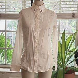 White Goth Buttown Down Shirt with 4 Skull Buttons - Size Medium